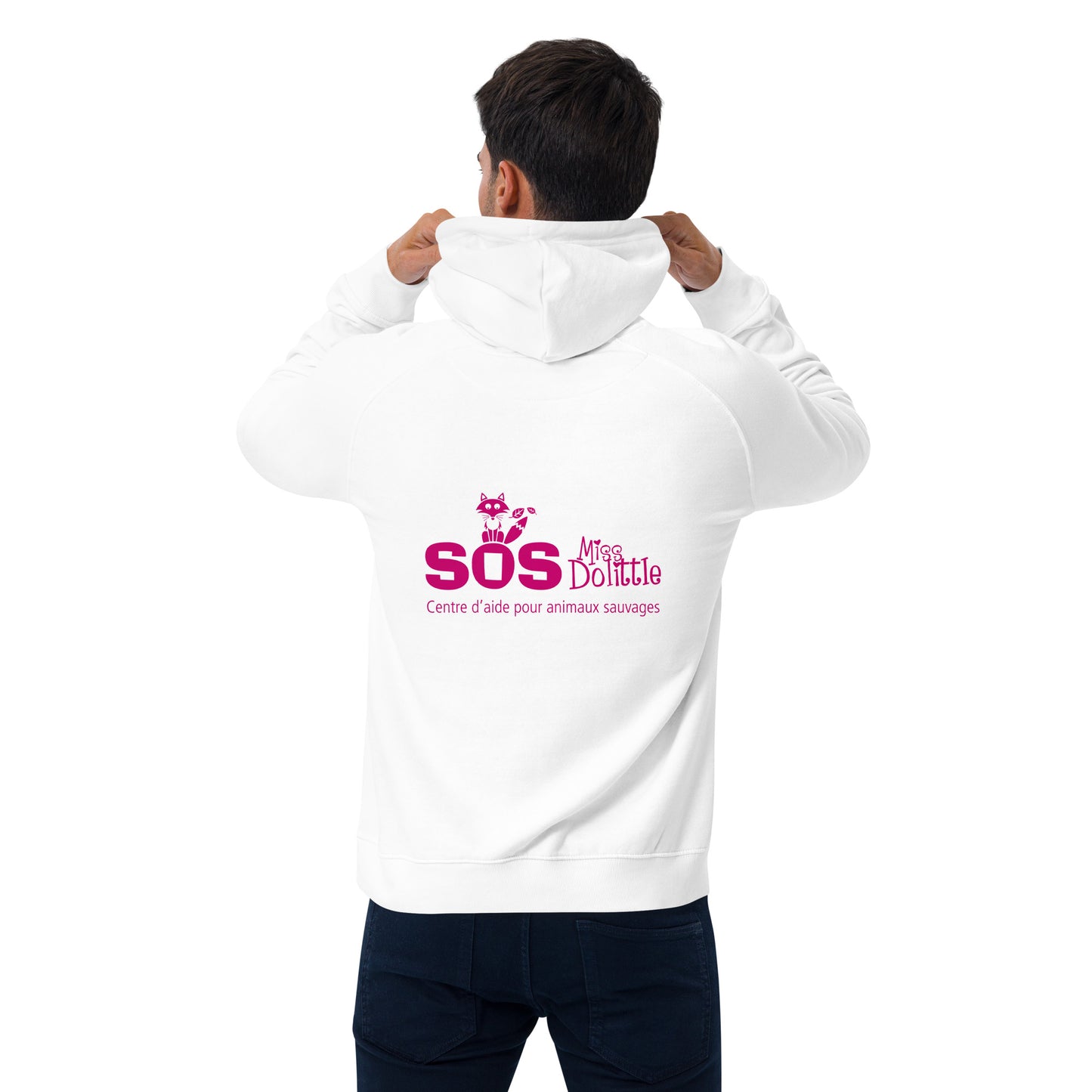 Chandail unisexe à capuche blanc -Écoresponsabe- Logo - SOS Miss Dolittle