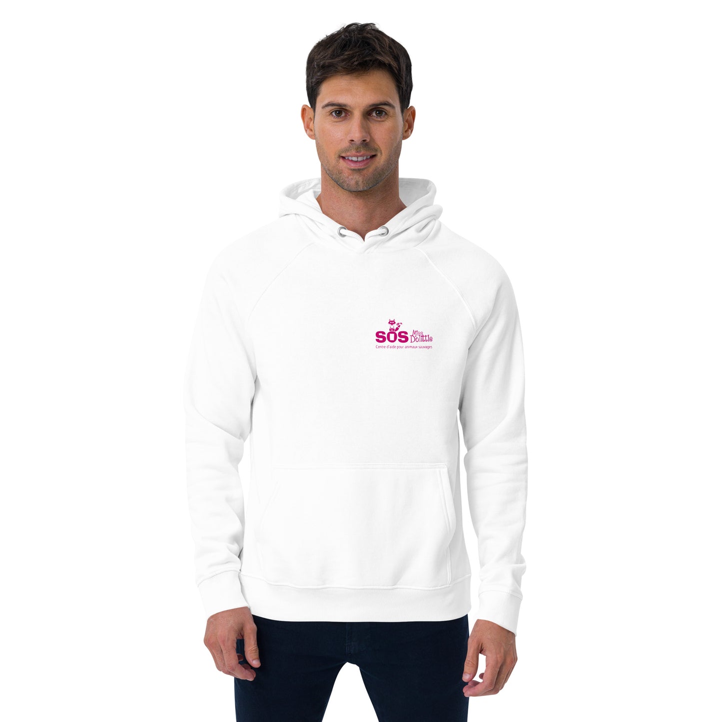 Chandail unisexe à capuche blanc -Écoresponsabe- Logo - SOS Miss Dolittle