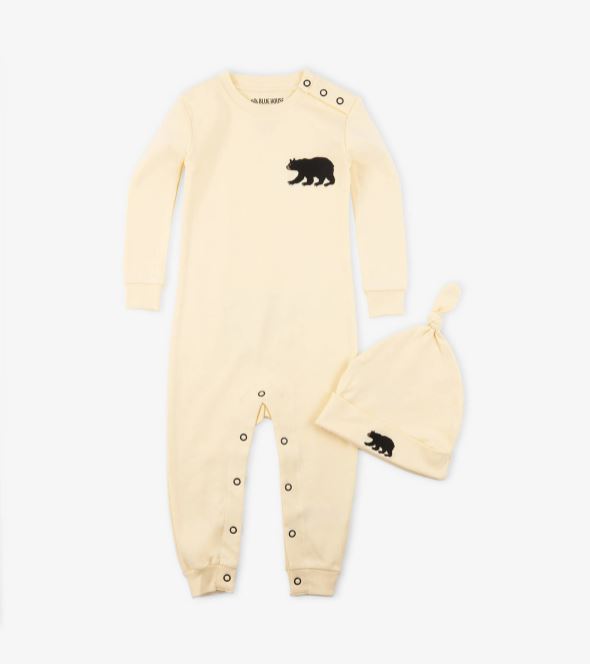 Pyjama et bonnet – Petit ours sur fond naturel