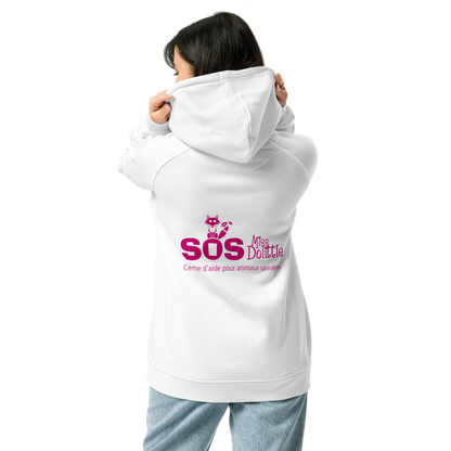 Chandail unisexe à capuche blanc -Écoresponsabe- Logo - SOS Miss Dolittle