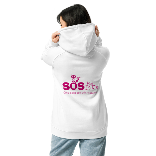 Chandail unisexe à capuche blanc -Écoresponsabe- Logo - SOS Miss Dolittle